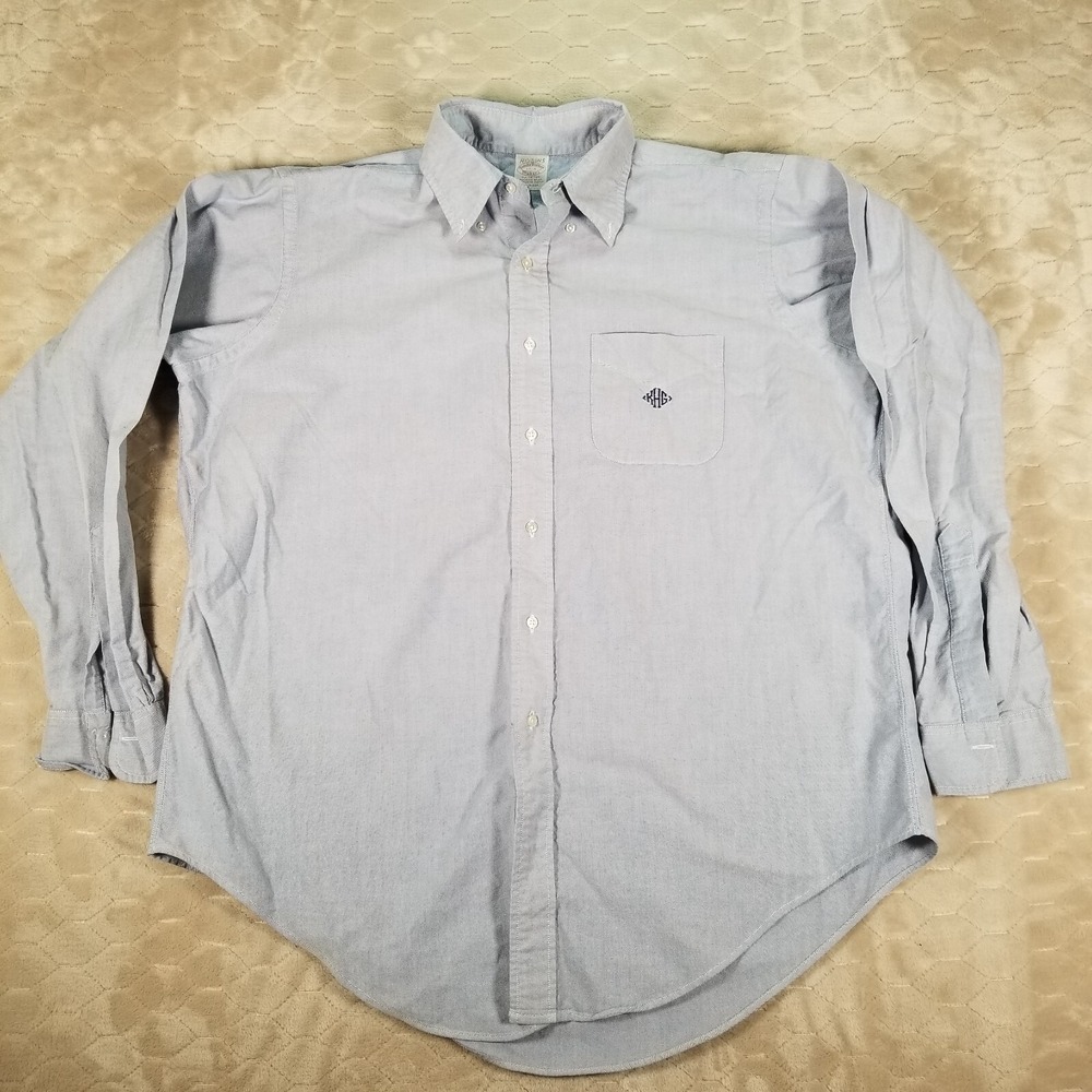 VTG Brooks Brothers USA Made‎ Button Down Oxford Shirt Blue 17-5 Monogrammed KGH